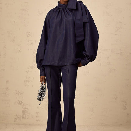 Carmen Blouse & Trousers Flared in Denim Blue