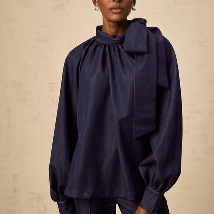 Carmen Blouse Trousers Flared Denim Blue