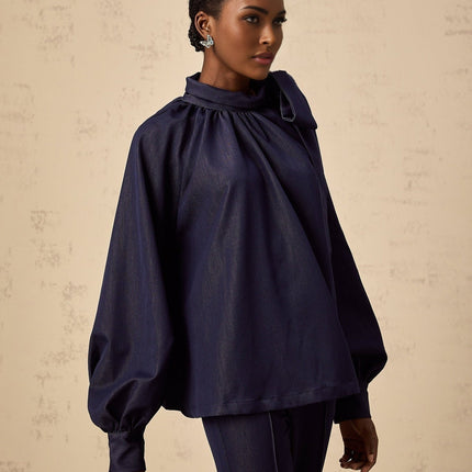 Carmen Blouse & Trousers Flared in Denim Blue