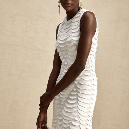 Carmen White 3D Snake Pattern Midi Dress