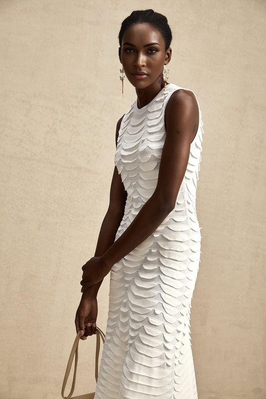 Carmen White 3D Snake Pattern Midi Dress