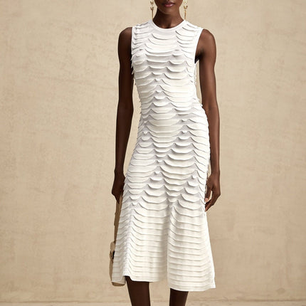 Carmen White Snake Pattern Midi Dress