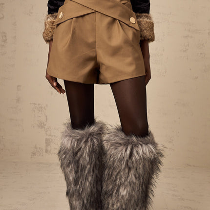 Carmina Khaki Crossover Shorts with Gold-Tone Hardware