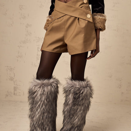 Carmina Khaki Crossover Shorts Gold Hardware Buttons Pockets Zip Fastening Terylene Cotton Blend