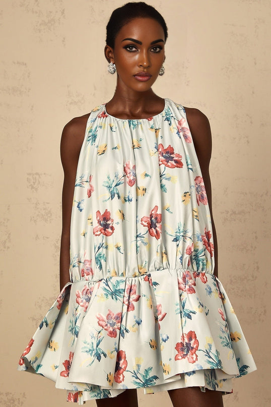 Carolina Green Floral Print Mini Dress