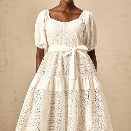 Carolina White Lace Tiered Midi Dress