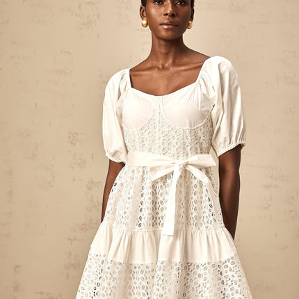 Carolina White Lace Tiered Midi Dress