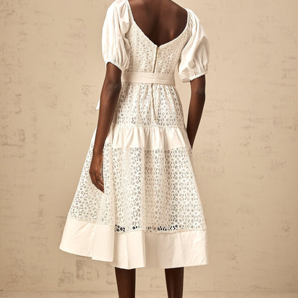 Carolina White Lace Tiered Midi Dress