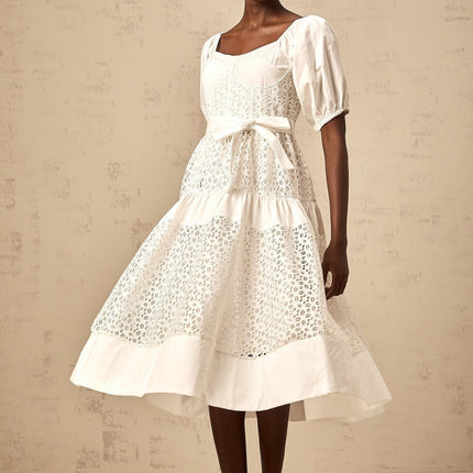 Carolina White Lace Tiered Midi Dress
