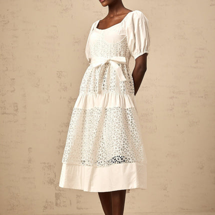 Carolina White Lace Tiered Midi Dress