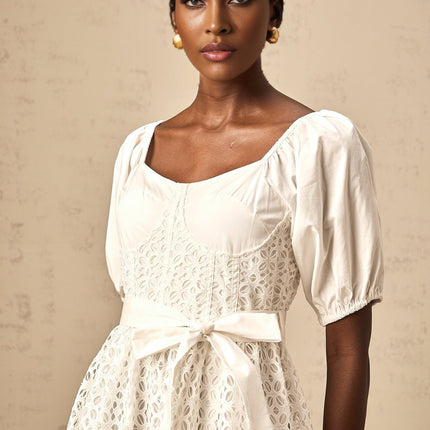 Carolina White Lace Tiered Midi Dress