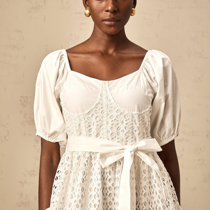 Carolina White Lace Tiered Midi Dress