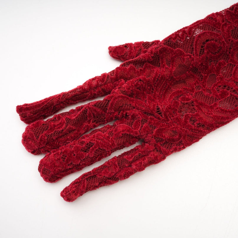 Casemiro Red Lace Off-shoulder Midi Dress Diamond Accent Gloves Gala Cocktail Party Holiday Events