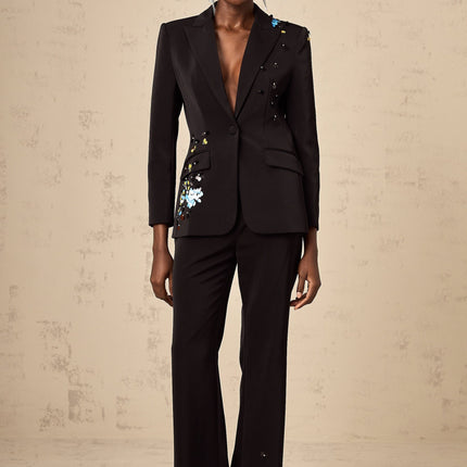 Cassandra Black Crystal Embellished Blazer Trousers Set