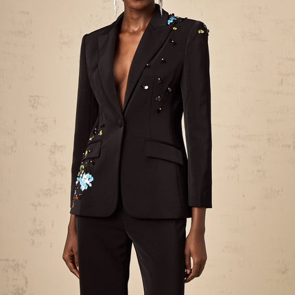 Cassandra Black Crystal Embellished Blazer Trousers Set