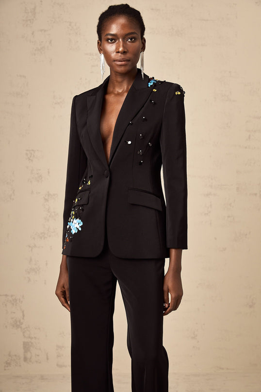 Cassandra Black Crystal Embellished Blazer Trousers Set
