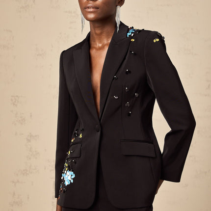 Cassandra Black Crystal Embellished Blazer Trousers Set