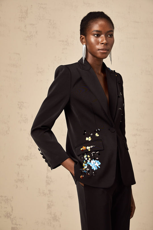 Cassandra Black Crystal Embellished Blazer Trousers Set
