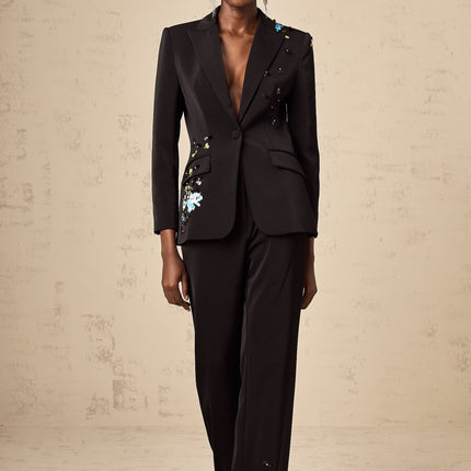 Cassandra Black Crystal Embellished Blazer and Trousers Set
