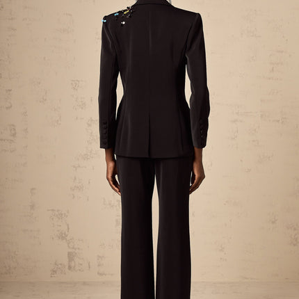 Cassandra Black Crystal Embellished Blazer Trousers Set