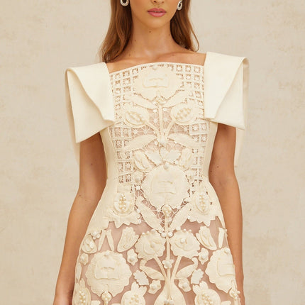 Cassandra White Mini Dress Floral Crochet Beaded Bouquet
