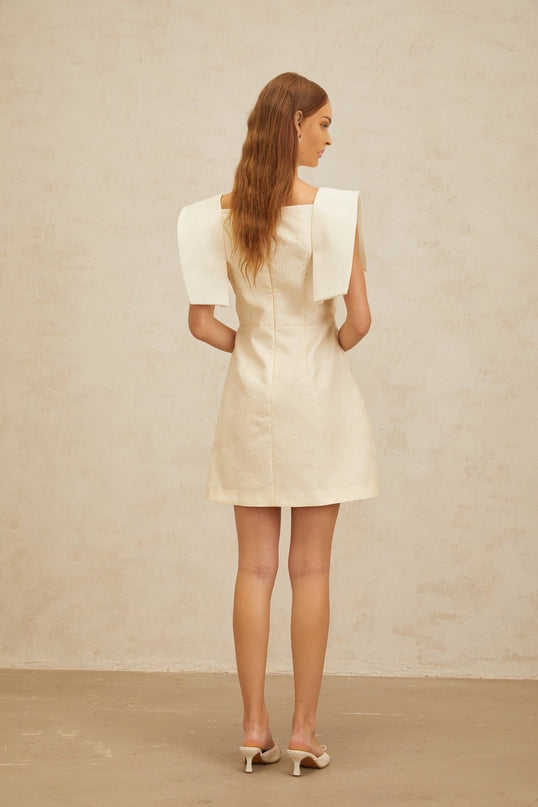 Cassandra White Mini Dress Floral Crochet Beaded Bouquet