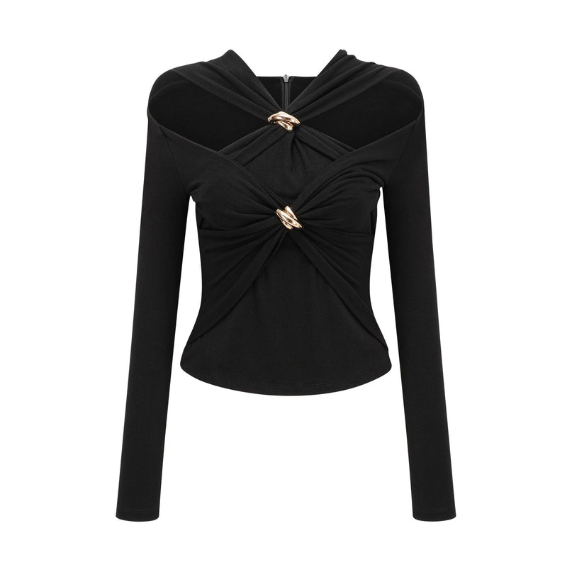 Cassidy Black Cut Out Top with Gold Hardware