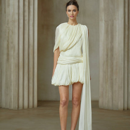 Cassidy Neutrals Pleated Glitter Bubble Hem Mini Dress