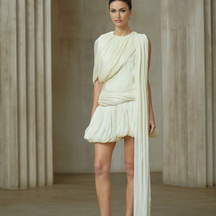 Cassidy Neutrals Pleated Glitter Mini Dress