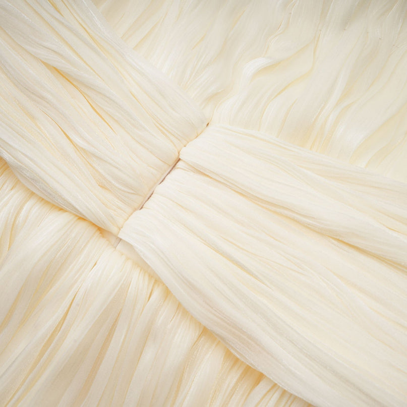 Cassidy Neutrals Pleated Mini Dress Glitter Bubble Hem Cinched Waist Ribbon Design Round Neck Rear Zip Fastening
