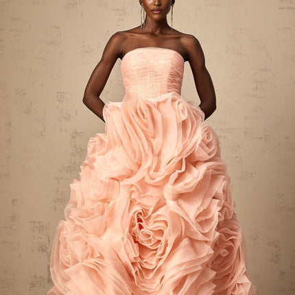 Cassidy Pink 3D Petal Detailing Tulle Midi Dress