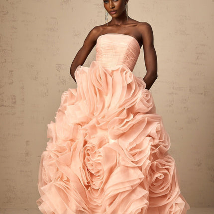 Cassidy Pink 3D Petal Off-Shoulder Midi Dress Terylene Fabric