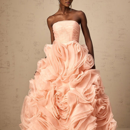 Cassidy Pink 3D Petal Off-Shoulder Midi Dress Terylene Fabric