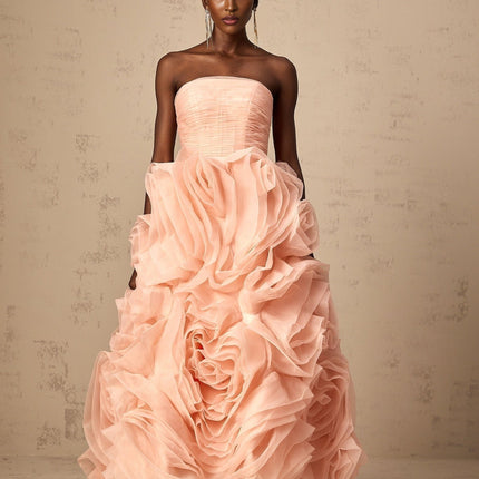 Cassidy Pink Off-Shoulder Midi Dress with 3D Petal Detailing