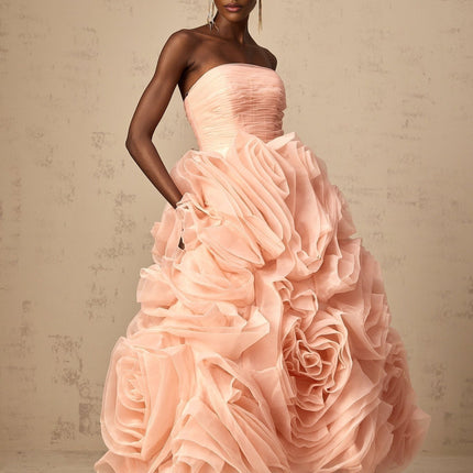 Cassidy Pink Midi Dress with 3D Petal Detailing and Tulle Fabric