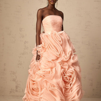 Cassidy Pink Midi Dress with 3D Petal Detailing and Tulle Fabric