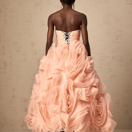 Cassidy Pink Tulle 3D Petal Midi Dress