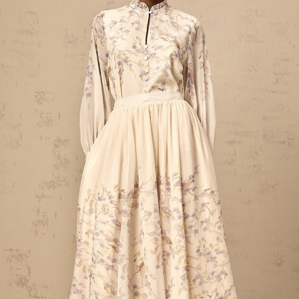 Caterina Floral Shirt & Skirt Set in Neutrals & Purple