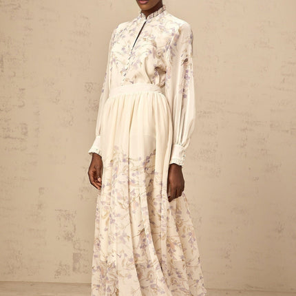 Caterina Floral Shirt & Skirt Set in Neutrals & Purple