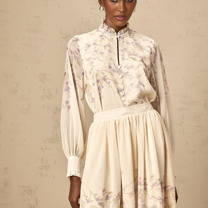 Caterina Floral Shirt & Skirt Set in Neutrals & Purple