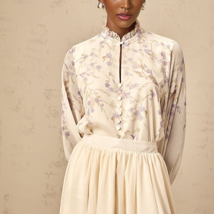Caterina Floral Shirt & Skirt Set in Neutrals & Purple