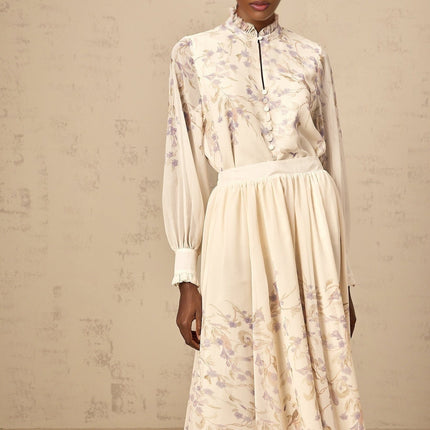 Caterina Floral Shirt & Skirt Set Neutrals & Purple