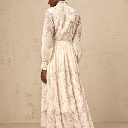 Caterina Floral Shirt & Skirt Set Neutrals & Purple