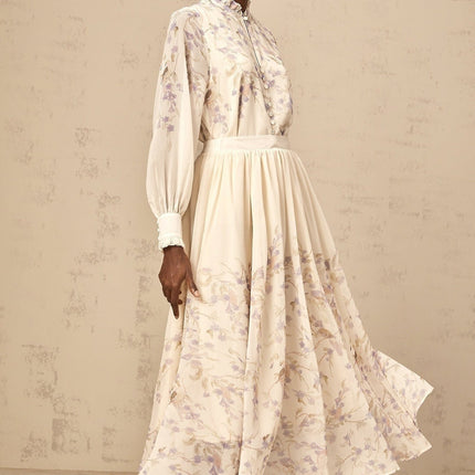 Caterina Floral Shirt & Skirt Set in Neutrals & Purple
