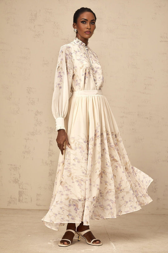 Caterina Floral Shirt & Skirt Set in Neutrals & Purple