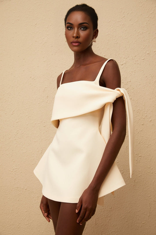 Caterina Mini Dress in Cream White Neutrals