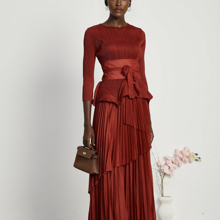 Caterina Red Pleated Bow Tie Top and Flounce Skirt Set