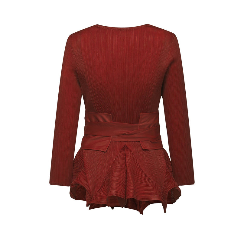 Caterina Red Pleated Bow Tie Top and Flounce Skirt Set