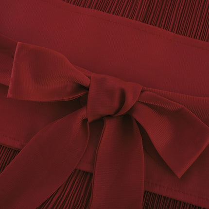 Caterina Red Pleated Bow Tie Top and Flounce Skirt Set