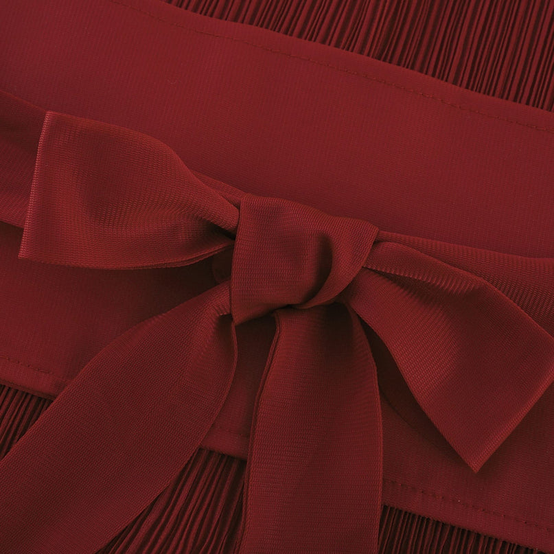 Caterina Red Pleated Bow Tie Top and Flounce Skirt Set